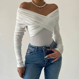 Elegant Spring Autumn Solid Bodysuit Fashion Women Long Sleeve New Tops Crossed Backless Jumpsuit Female Knitted Corset Rompers